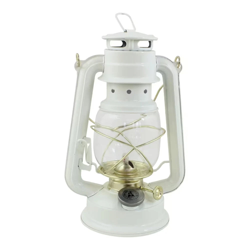 Petroleumlampe weiß + Messing