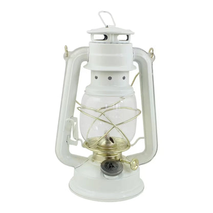 Petroleumlampe weiß + Messing